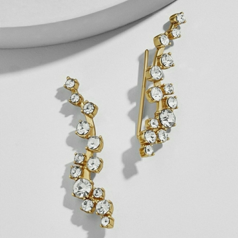 Baublebar Farah Ear Crawlers Earrings Gold Tone & Rhinestones Leaf